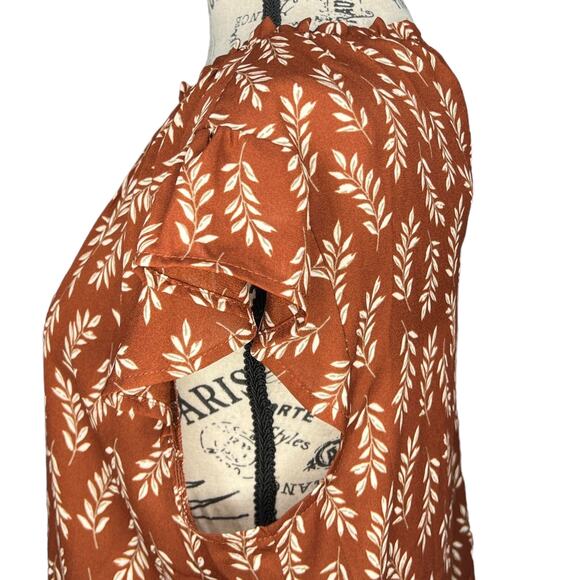 Papermoon LARGE Stitch Fix Front Keyhole Back Tie Short Ruffle Sleeve Blouse - Picture 6 of 10